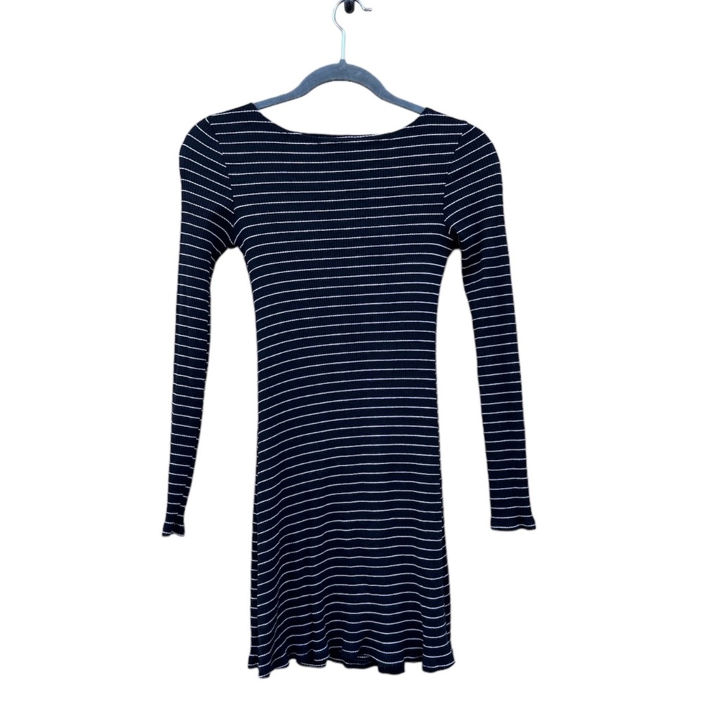 Reformation Black and White Stripe Pinstripe Ribbed Knit Mini Dress Medium